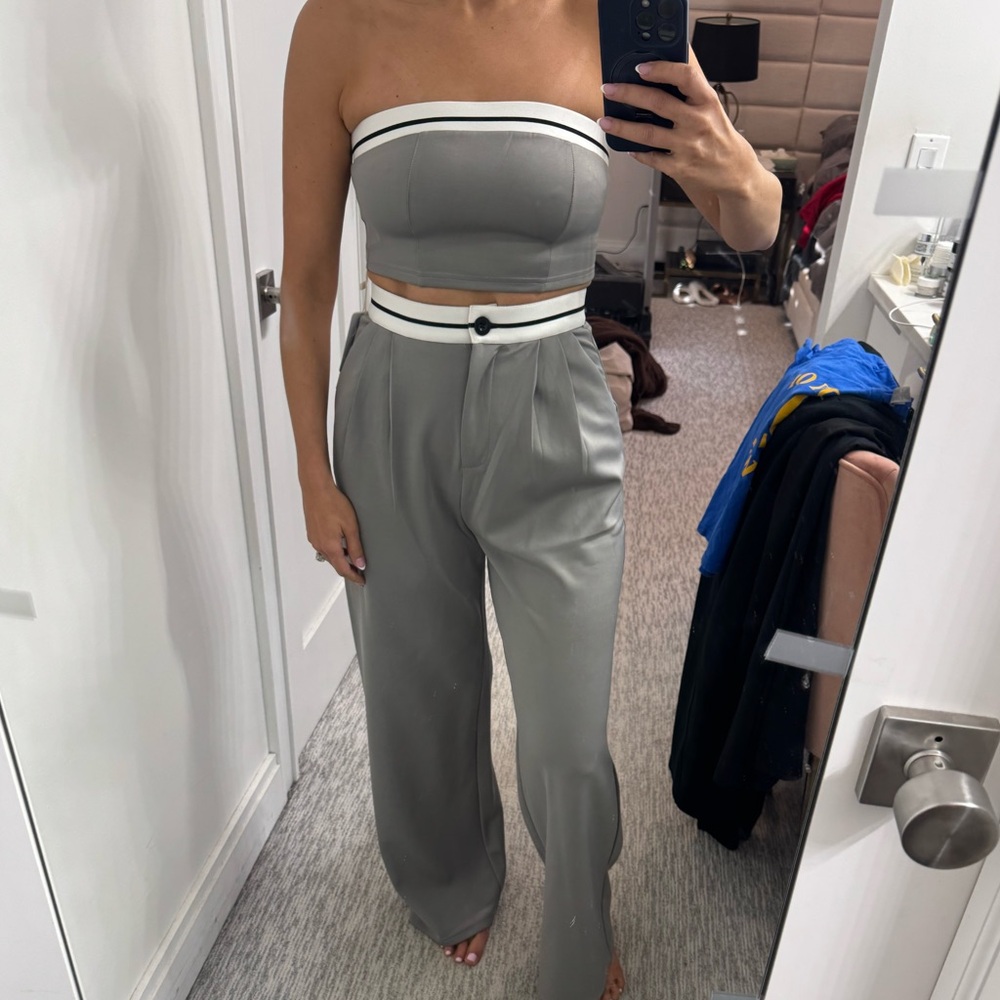 SOLD OUT Commense Tube Top Two Piece Contrast Waistband Pants Set
